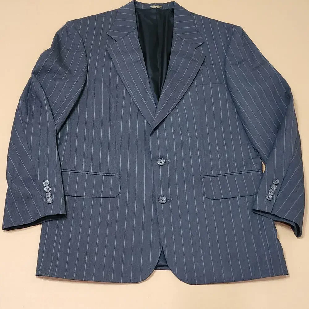 Oscar De La Renta Suit Jacket Mens 40 Gray Wool Pinstripe Two Button Blazer